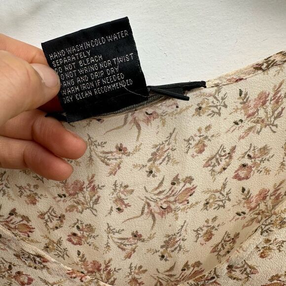 Tess Studio 100% Silk Tan Floral Sheer Long Sleeve Sheer Boho Blouse Size S/M - Picture 10 of 14